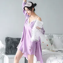 Женский сексуальный кружевной Шелковый халат и платье, платье для сна+ банный халат из двух предметов, 4 цвета, халат, свадебная Пижама для подружки невесты