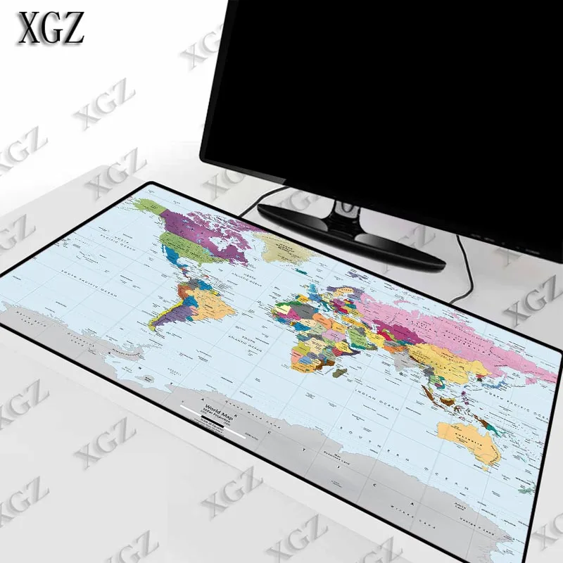 Игровой коврик для мыши XGZ с синей картой мира большой скоростной закругленными
