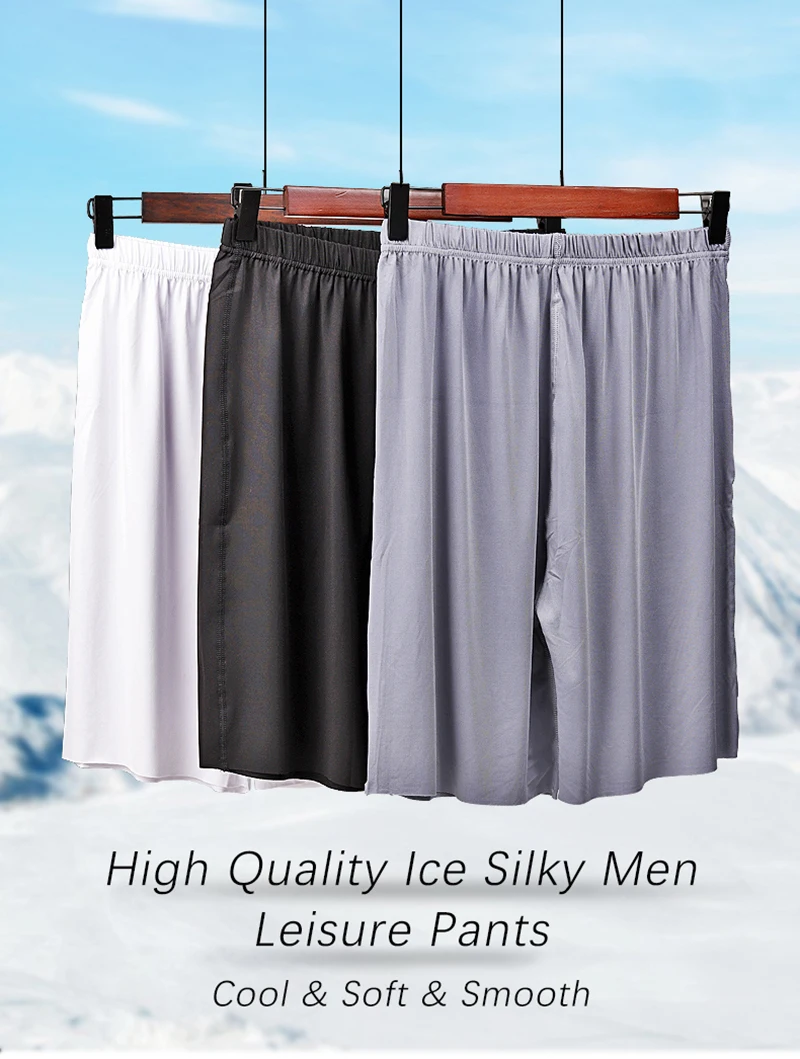 Ice Silk Cool Summer Men Sleepwear Shorts Sexy Underwear Nightwear Comfortable Elastic Loose Casual Man Sleep Bottoms Homewear