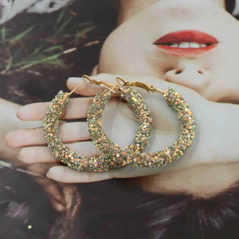 Oorbellen Новинка, кольца, серьги из смолы для женщин, серьги-кольца, модные ювелирные изделия с блестками, подарок - Окраска металла: Army Green