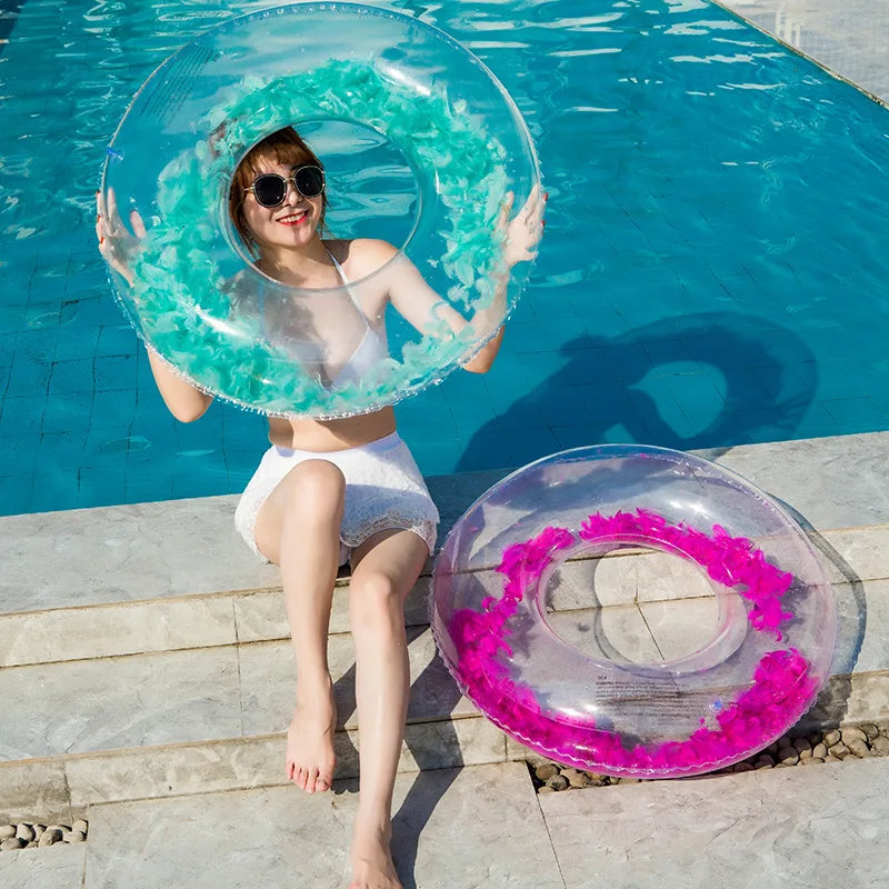 

2019 Feather Inflatable Swimming Circle Swimming Pool Party Inflatable Transparent Swimming Ring Round