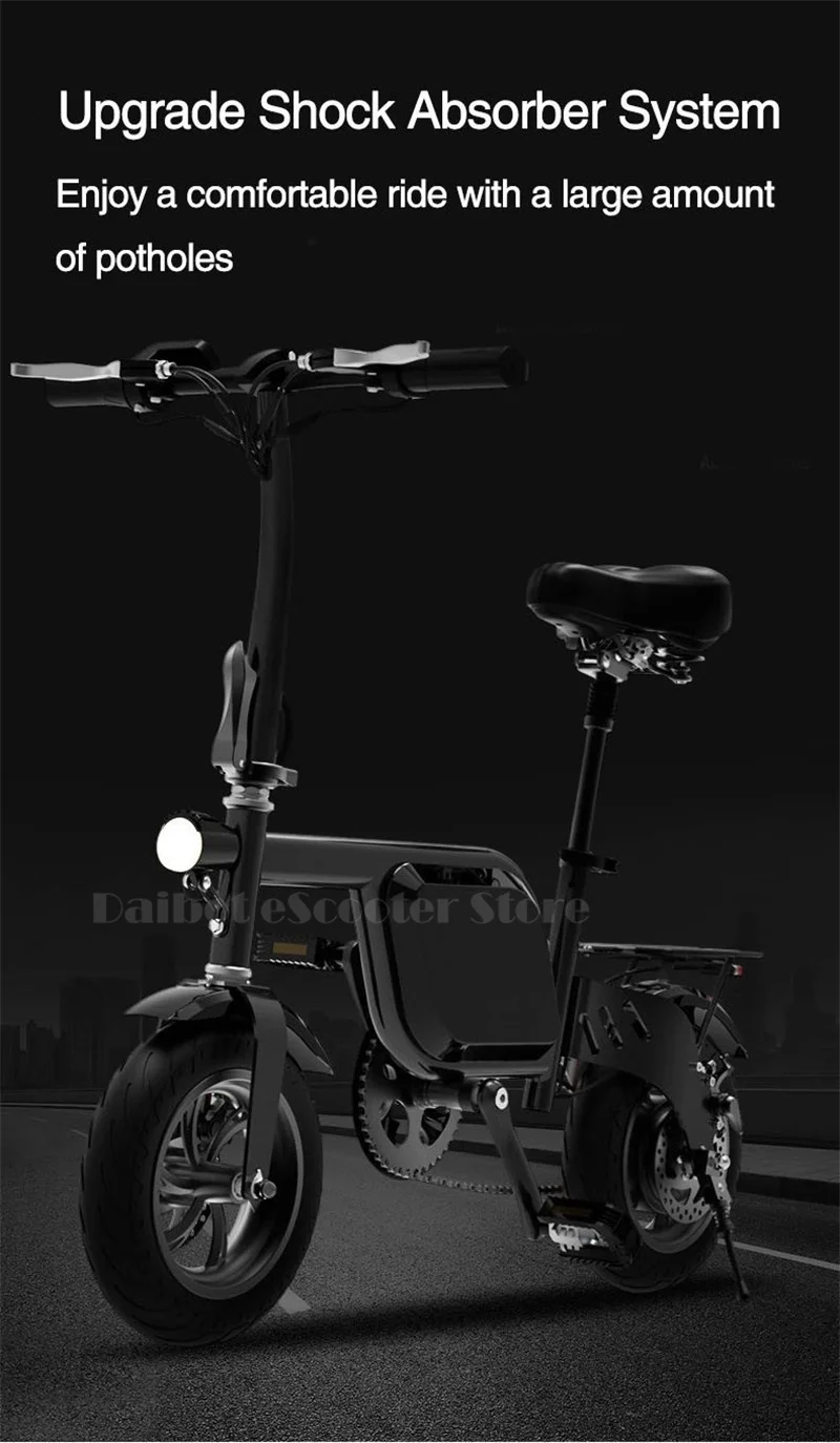 Daibot Electric Bicycle Scooter Two Wheel Electric Scooters 12 Inch 48V 350W Black Mini Portable Folding Electric Scooter Adults (22)