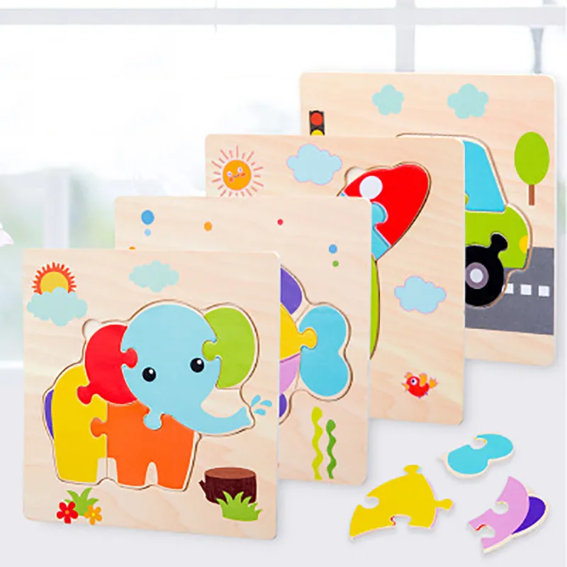 Baby Toys Wooden Puzzle Cute Cartoon Animal Intelligence Kid Early Educational Gift Brain Teaser Child Tangram Shape Jigsaw Gift