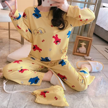 

2 Pcs Spring Pajamas For Women Hot Sale Cotton Good Quality Pyjama Sets Loose Comfortable Night Sleepwear Home Suits