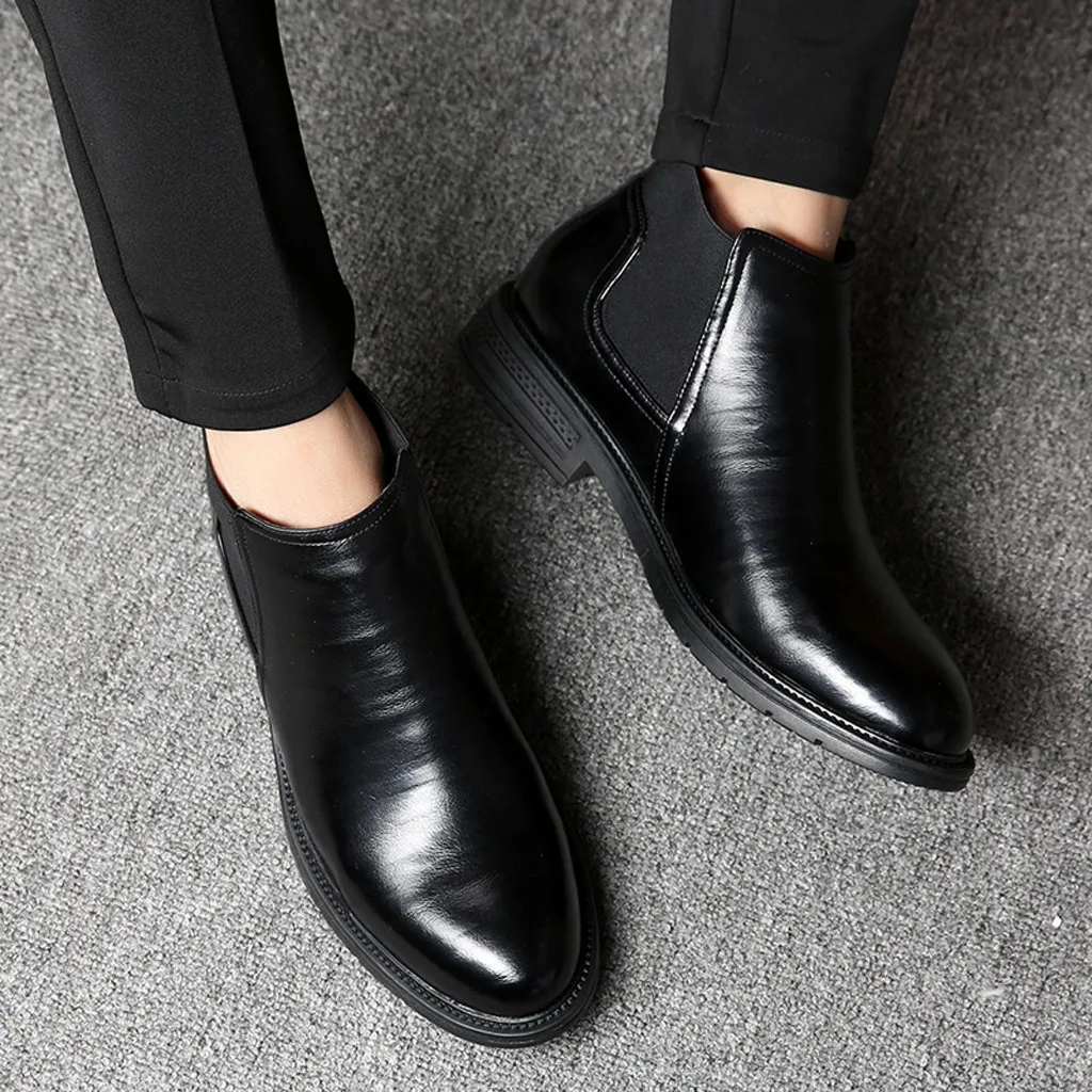 New British Men's Slip On Split Leather Pointed Toe Men Dress Shoes Business Wedding Oxfords Formal Shoes For Male 10.23