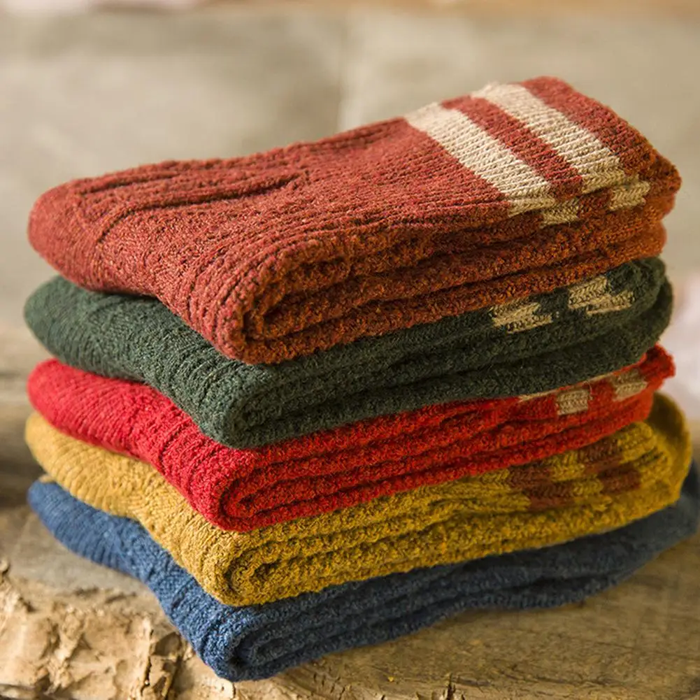 Kuulee 5PCS Women Retro Striped Mid-Calf Cotton Socks Gift Cotton Socks Thickened healthy Striped pattern Sock