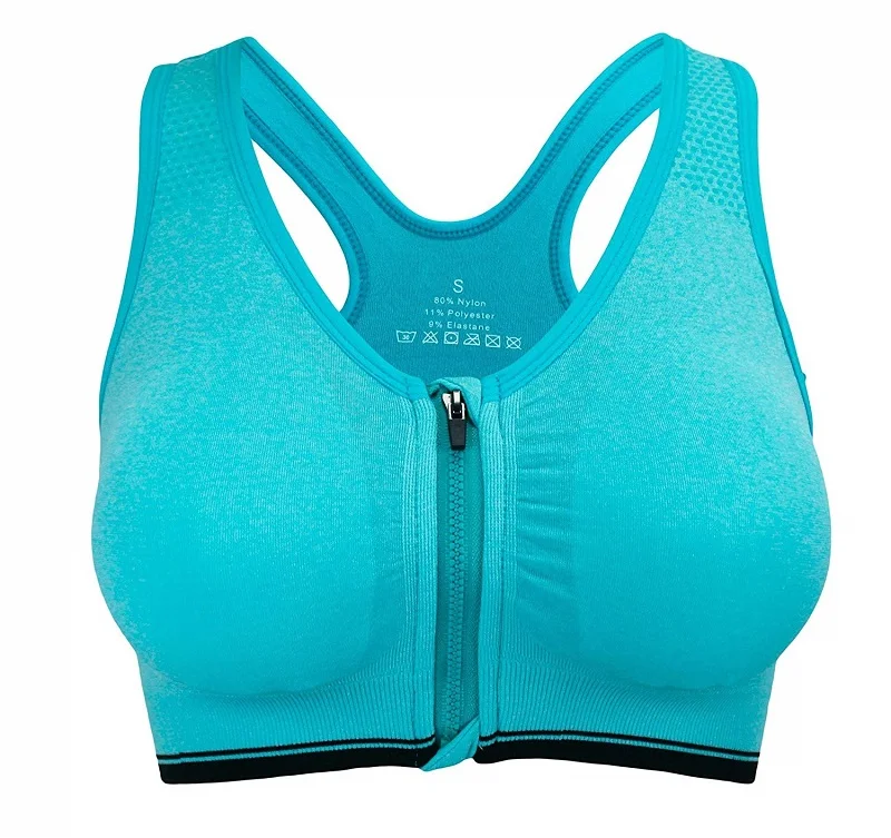 Mint Green 2XL-S спортивный бюстгальтер Пушап для йоги для женщин передняя молния Топ сексуальный фитнес пуш-ап Тренажерный зал Бег ударостойкий чехол тренировки быстро сухой жилет - Цвет: Mint Green