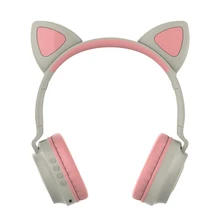 Kids Bluetooth 5 0 Cat Ear Headphones Foldable On Ear Stereo Wireless Headset with LED Light Pink 