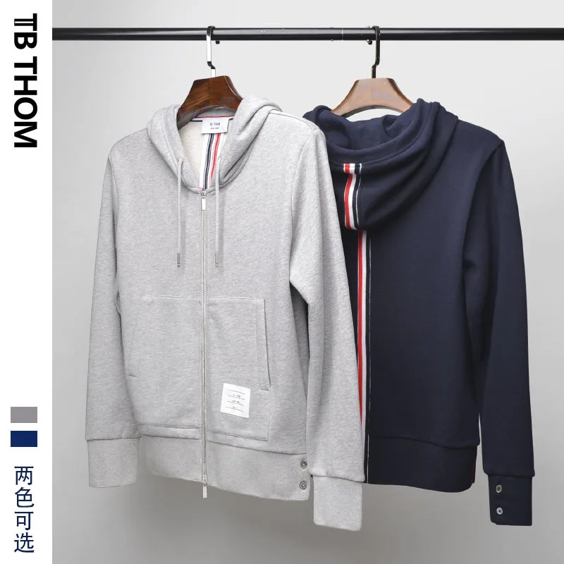 

2019 Spring And Autumn New Style behind Webbing Series Popular Brand TB Thom Hooded Men's Sweatpants Zip-up Jacket