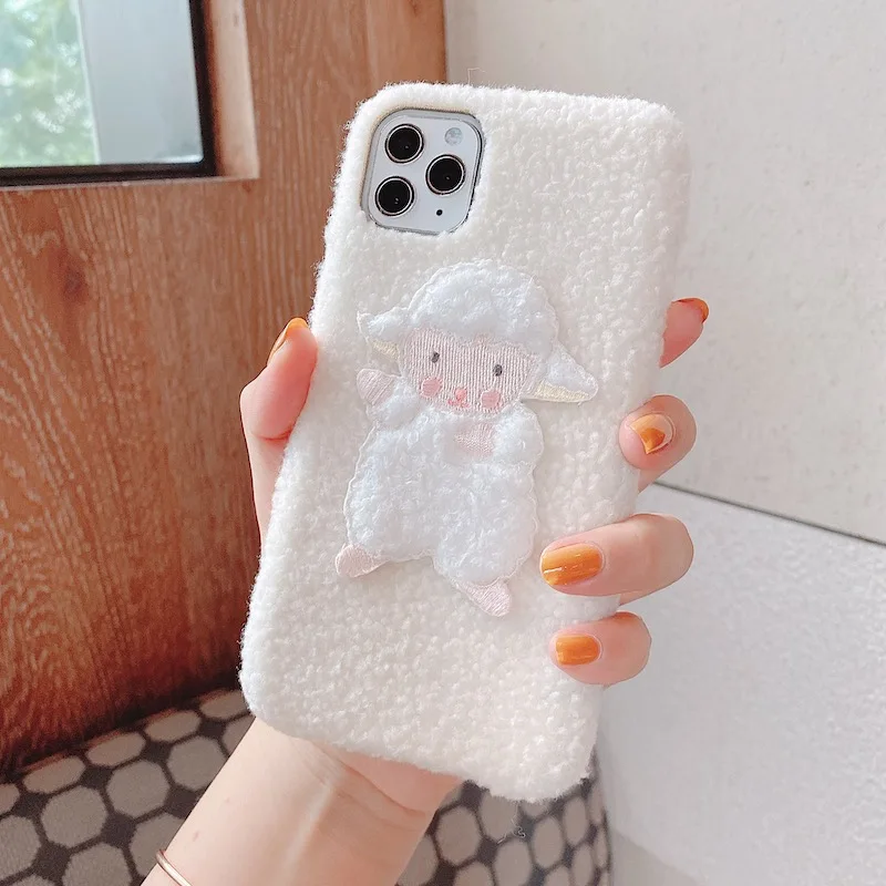 Белый GlamPhone чехол плюшевый овечий чехол для телефона для iPhone11Pro/Max X XS Max XR Мягкий силиконовый чехол для iPhone11 7 8 6 6s Plus чехол - Цвет: Белый