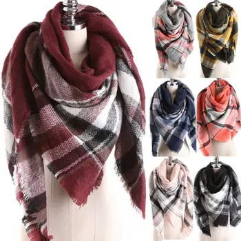

2019 Autumn Winter Female Wool Plaid Scarf Women Cashmere Scarves Wide Lattice Long Shawl Wrap Ladies Super Warm Tippet Muffler