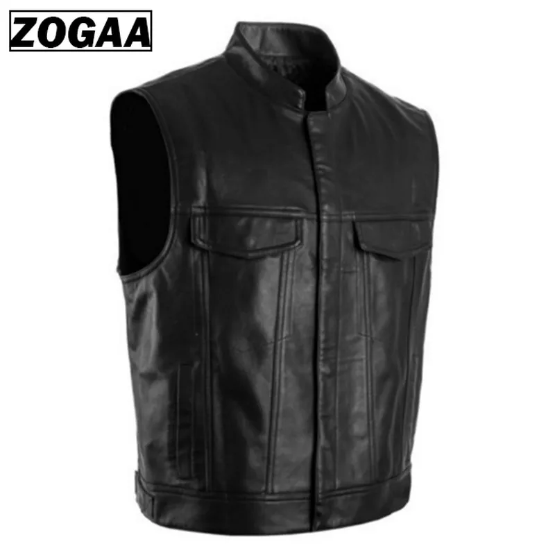 ZOGGA, мужской жилет, черный, Байкерский, мотоциклетный, хип-хоп, жилет, мужской, искусственная кожа, панк, однотонный, черный, весенний, без рукавов, кожаный жилет - Цвет: Черный