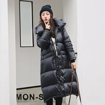 

White Duck Down Woman Long Coat 2019 Winter New Large Size Quilt Natural Raccoon Fur Down Coat Hooded High Quality Warm Overcoat