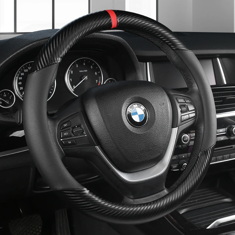 Luxury Leather Car Steering Wheel Cover - 38cm, 15-Inch