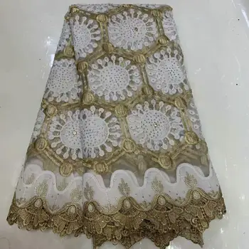

wholesale price 5yards Swiss Voile Lace fabric With Stones African Dry Lace Fabric High Quality Nigerian For Wedding FFW928