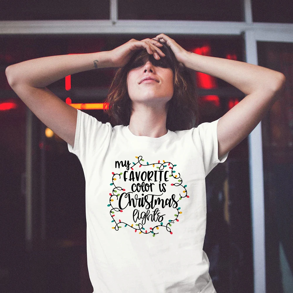 Модная женская футболка My Favorite Color Is Christmas Lights летние повседневные белые топы с
