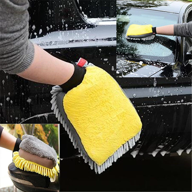 Guantes de microfibra de chenilla resistentes al agua lavado de coches, manopla para limpieza de coches, cera para detalles, cepillo, guante de doble cara para cuidado automático|Esponjas, paños y cepillos| -