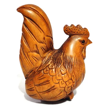 

Y6757 - 2'' Nice Quanlity Hand Carved Boxwood Netsuke : Rooster Hen