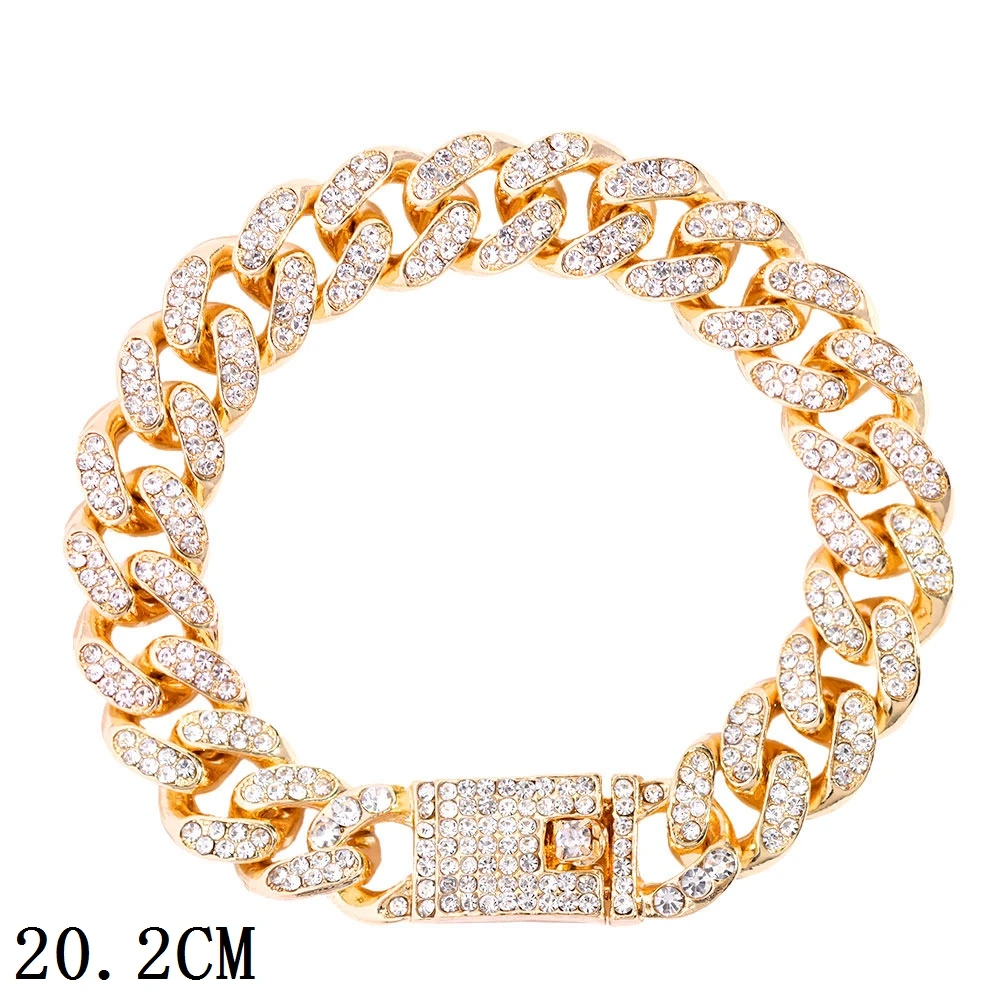 New Fashion Luxury 12mm Iced Out Cuban Link Chain Bracelet for Women Men Gold Silver Color Bling Rhinestone Bracelet Jewelry 