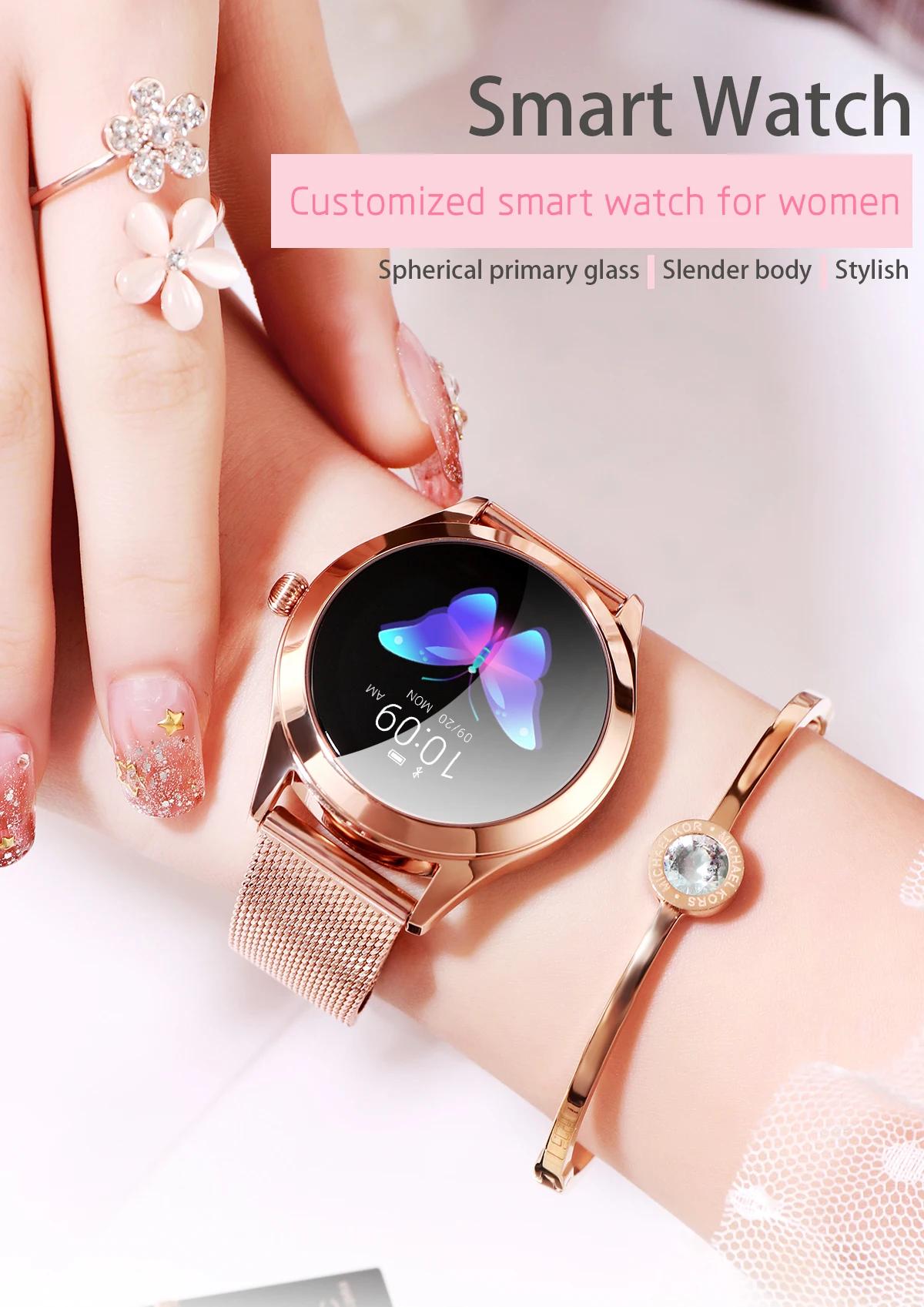 KW10 Смарт часы ремешок для женщин нержавеющая сталь/кожа для KW10 KW20 Смарт часы замена Smartwatch Браслет
