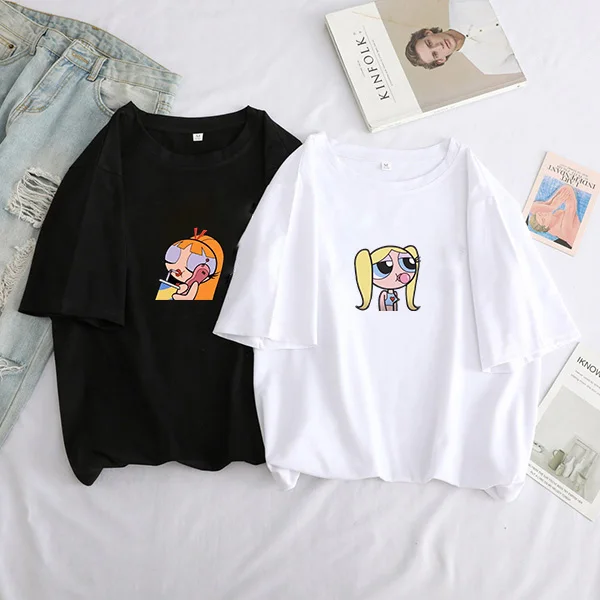 Женские повседневные футболки Ulzzang уличная одежда kawaii футболка с мультяшным