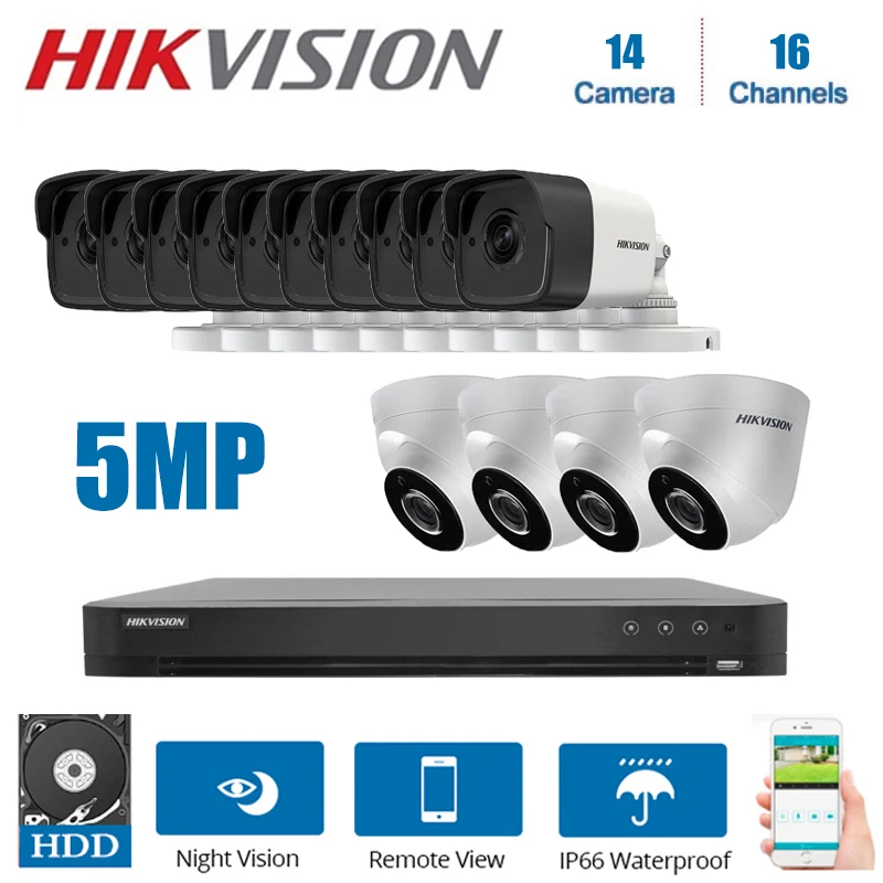 

Network Hikvision 16Channels DVR Video Surveillance with 14Pcs 5MP Camera Night Vision CCTV Security System Kits