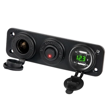 

Dual USB Car Charger Socket Panel Cigarette Lighter Socket Splitter Voltmeter Independent Switch 12V-24V Vehicles Car Boat Moto
