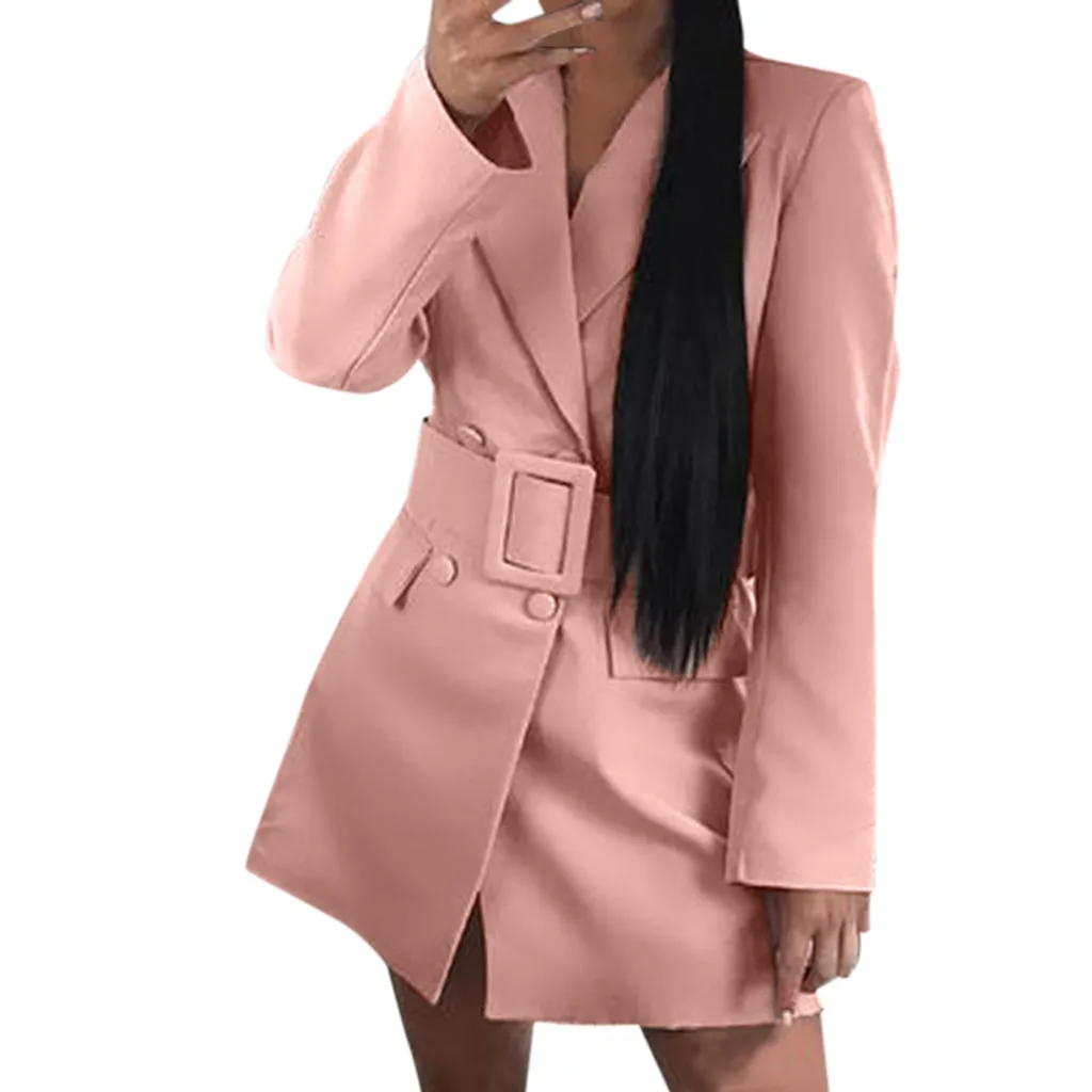Женская куртка, длинный рукав, Блейзер, Feminino, модный блейзер для женщин, mujer Za, белая женская куртка, твидовые женские блейзеры и куртки - Цвет: Розовый
