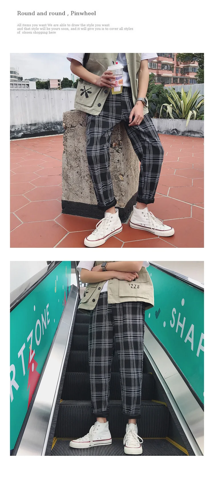 Liketkit Men Women Korean Black Plaid Casual Pants Mens Harajuku Streetwear Harem Pants Male Hip Hop Checkered Trousers 5XL