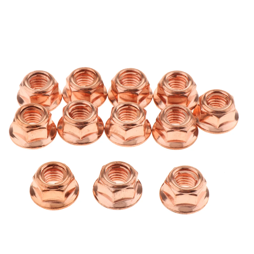 12pcs M8 Flange Exhaust Lock Nut Copper Plated Hex Nuts for BMW