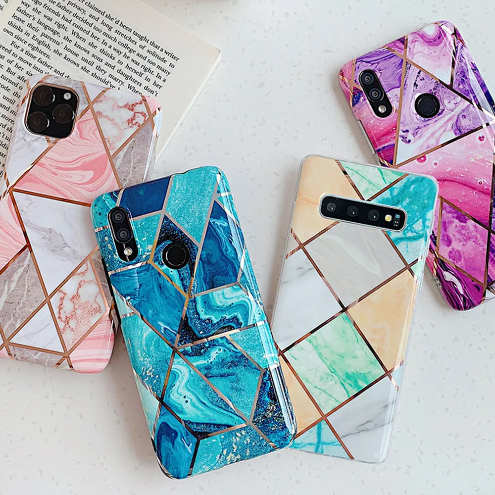 Phone Cases For Huawei P30 P20 Pro Lite Mate 20 30 Nova 3e 4e Artistic Geometric Silicon Marble IMD Back Cover Fundas | Мобильные