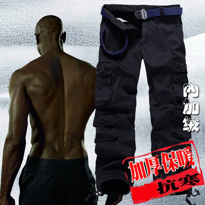 

Plus-sized Brushed And Thick Bib Overall Multi-pockets MEN'S Casual Pants Outdoor Army Pants