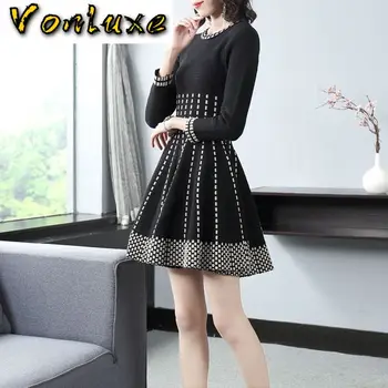 

Knitted Women Wool Ladies Pullover Sweater Dress Female Winter Autumn Vintage A-line Long Sleeve Casual Vestidos