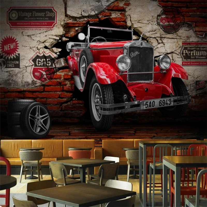 

beibehang Custom wallpaper 3D stereo photo mural vintage car car broken wall restaurant hotel background wall papers home decor