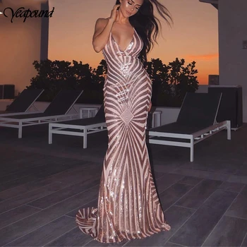 

Strap V Neck Sequins Dress Women Bodycoon Sleeveless Long Dresses Backlesss Exy Nightclub Party Dress Vestidos
