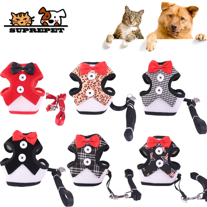 

SUPREPET Small Cat Kitten Dog Puppy Harness Set Walking Leash Leader with Bowknot Pet Vest Jacket Clothes Mesh Breathable