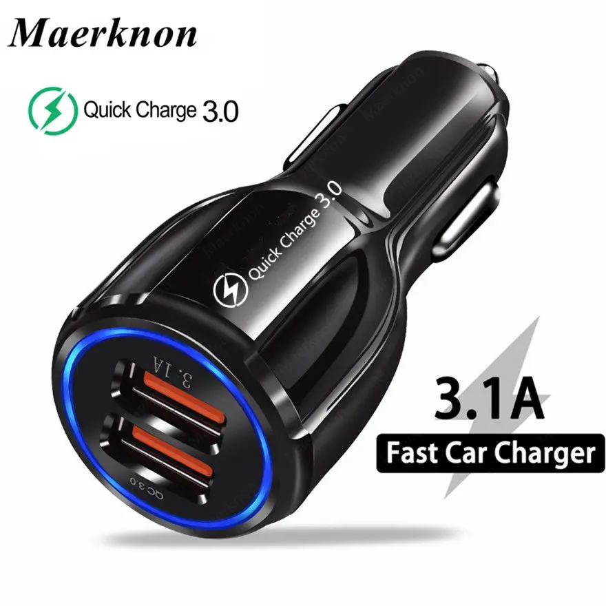 Автомобильное зарядное устройство Quick Charge 3 0 QC с двумя USB-портами для iPhone 11 XR X XS Max