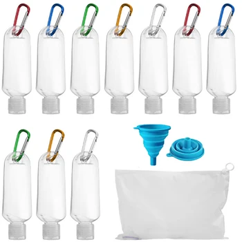 

10Pcs Travel Plastic Clear Keychain Bottle Travel Portable Leak-proof Empty Refillable Container Flip Cap with Bag Funnels 50ML