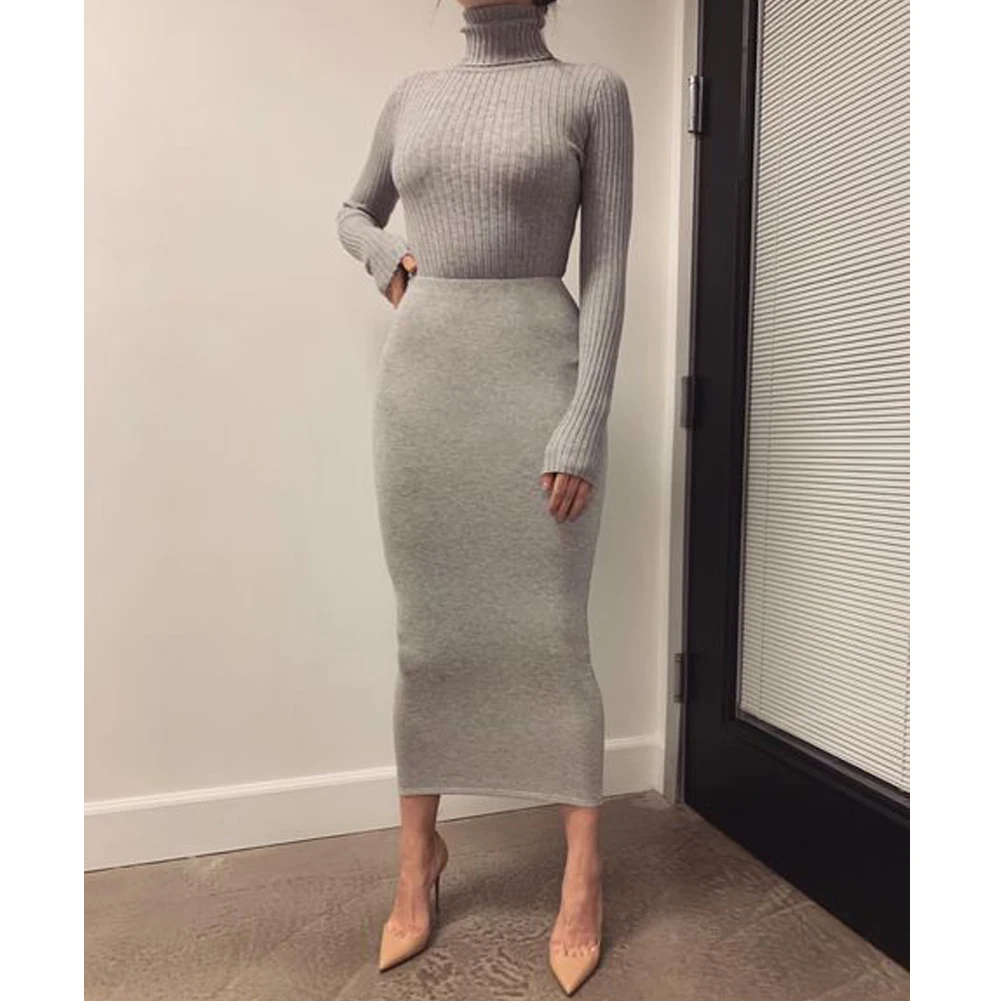 Офисная бизнес миди юбка-карандаш для женщин стрейч Bodycon Высокая талия сплошной цвет прямой пакет бедра юбка плюс размер