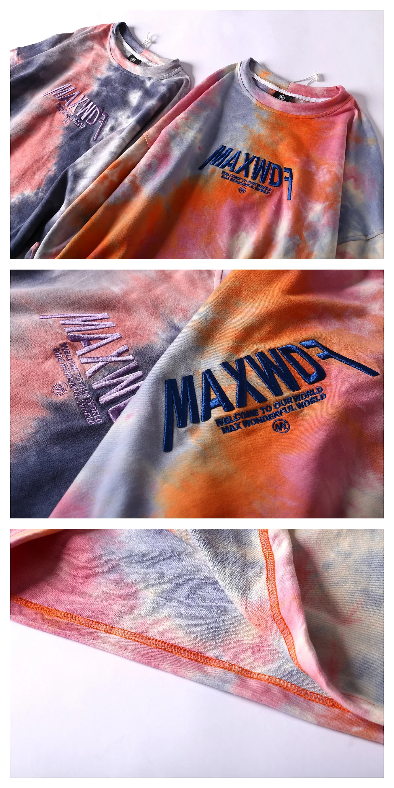 Вышивка Tie Dye негабаритная футболка с длинным рукавом Уличная зимняя одежда хип-хоп модные повседневные футболки с коротким рукавом Harajuku