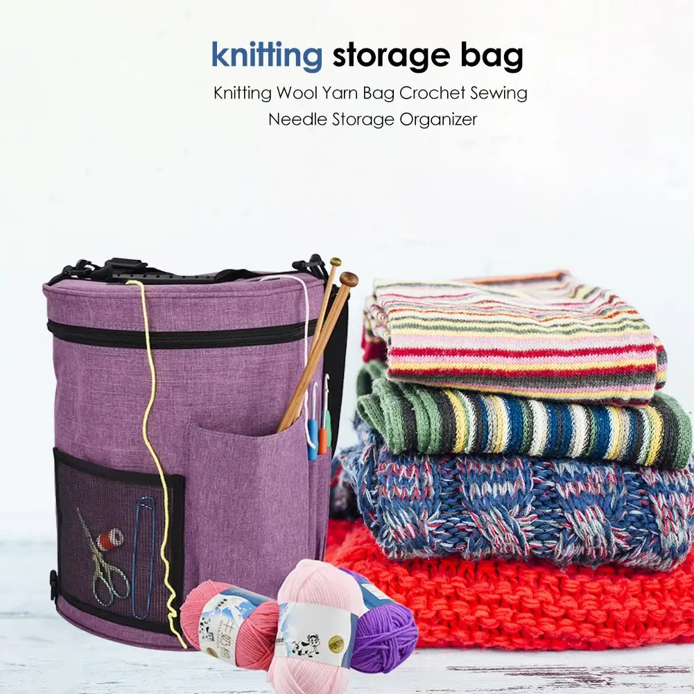 Portable Knitting Storage Bag DIY Yarn Thread Tote Crochet Hooks Organizer Packs