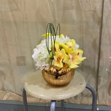 European ice cracked gold-plated glass vase plant dried flower hydroponic spherical glass vase vase home decoration accessories