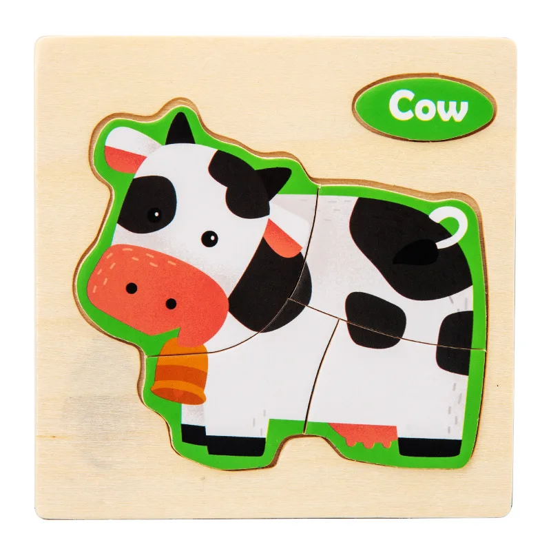Miniature 3D Wooden Cartoon Animal Puzzle Board for Kids - Early Learning Educational Toy Gift