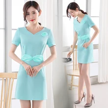 Форма медсестры, медицинская Спецодежда для женщин с коротким рукавом и v-образным вырезом, рабочая одежда для стоматолога, спа-платье, спецодежда, медицинская форма