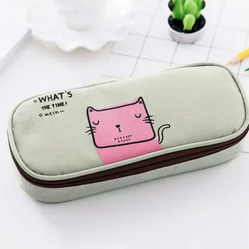 

Large Capacity Organizer Cartoon School Office Flip Top Canvas Zipper Stationery Portable Student Pencil Case