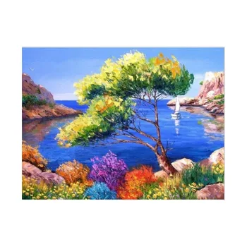 

Seaside trees paint by numbers on canvas 50X65cm diy Coloring By Number Acrylic Canvas Painting