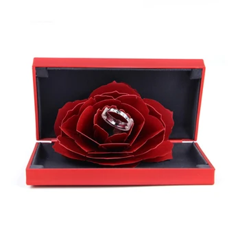 

3D Folding Ring Box Rotating Rose Birthday Valentine's Day Wedding Ring Box Jewelry Display Engagement Boxes Gift Storage Holder