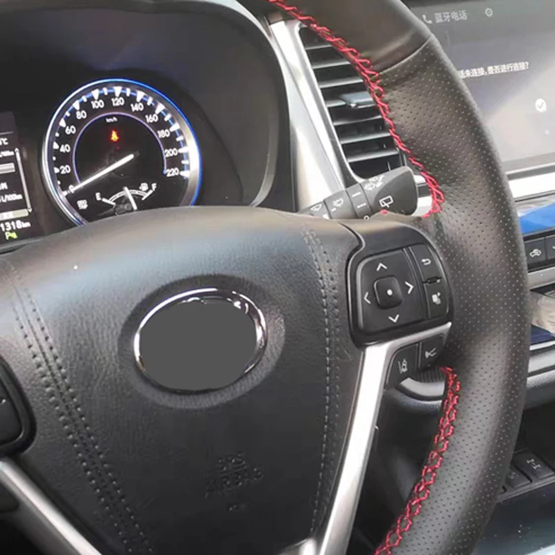 Free Shipping High Quality cowhide Top Layer Leather handmade Sewing Steering wheel covers protect For Toyota Highlander