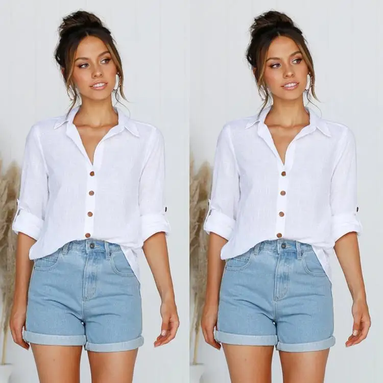 

White Blouse Long Sleeve Chiffon Blouse Double V-neck Women Tops and Blouses Solid Office Shirt Lady Blouse Shirt Blusas Camisa