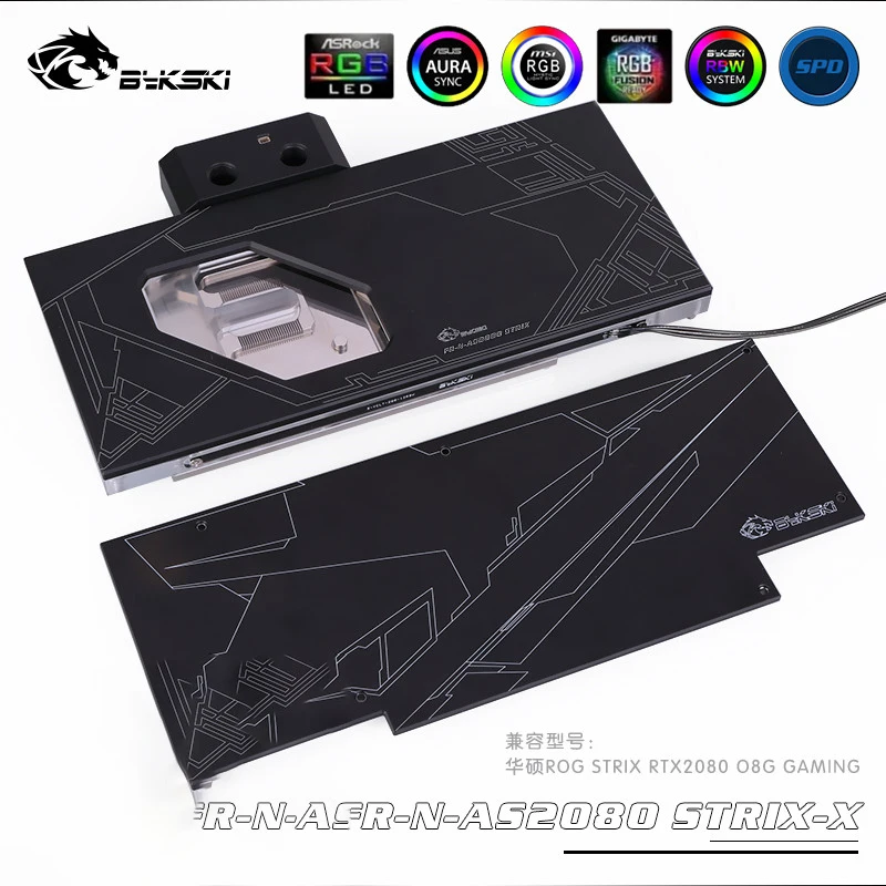 Bykski полный охват RGB A-RGB GPU водоблок с объединительной платы цифровой термометр для Asus Rog Strix-RTX2080-O8G-Gaming